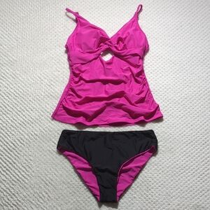 Cupshe Pink And Black Tankini Set With Reversible Bottoms